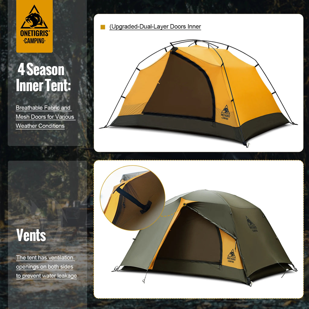 OneTigris Stella Camping Tent 4 Season 2 Person Tourist Tents Lightweight Double Layer 3000mm Waterproof Outdoor Hiking Beach