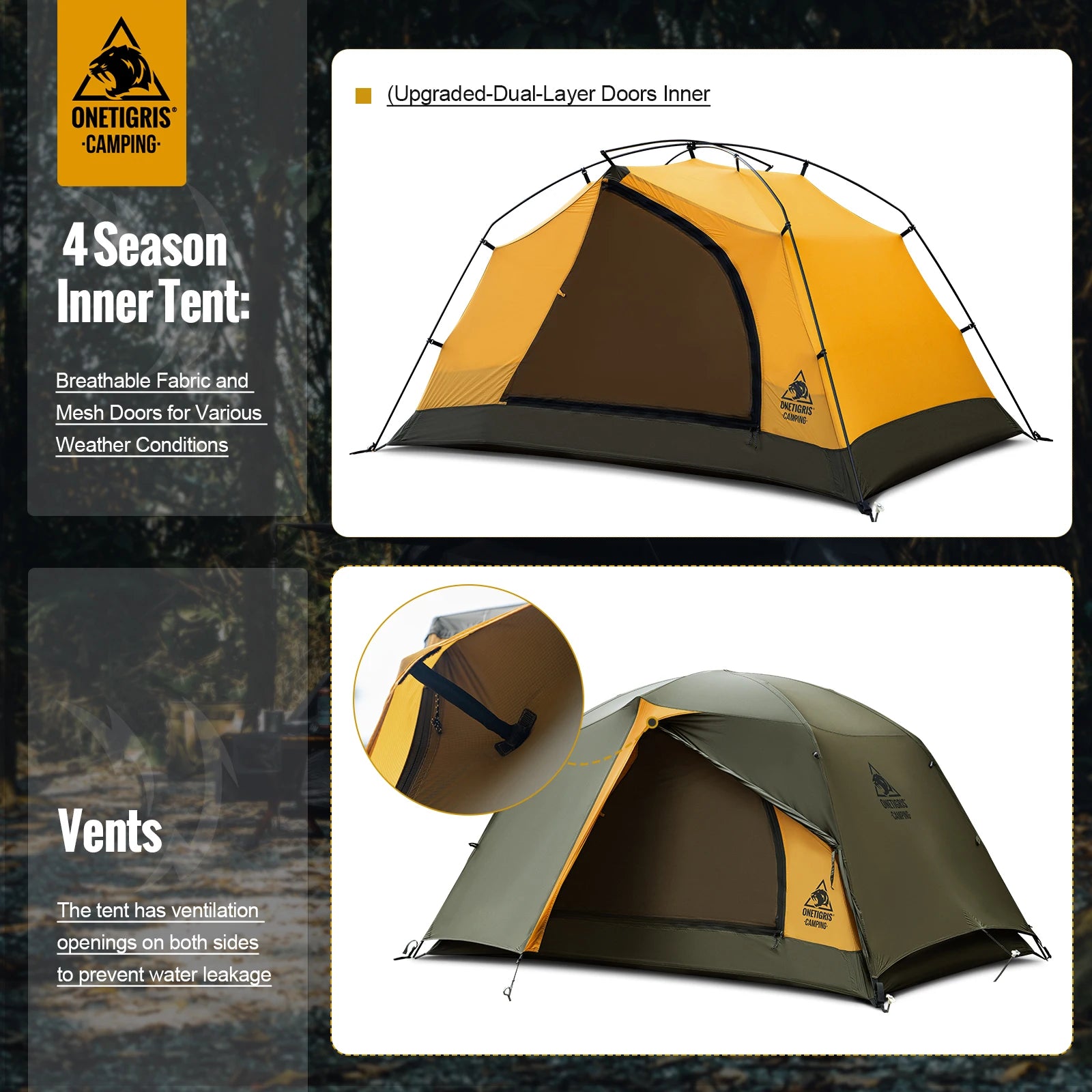 OneTigris Stella Camping Tent 4 Season 2 Person Tourist Tents Lightweight Double Layer 3000mm Waterproof Outdoor Hiking Beach
