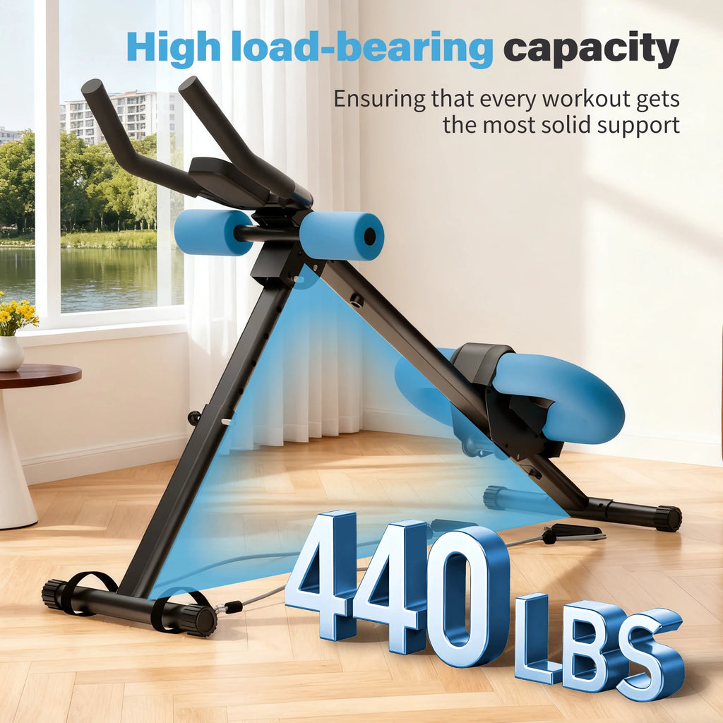 Abdominal Crunch Machine AB Workout Trainers Foldable Full Body Fitness Equipment with Knee & Back Resistance Bands For Home Gym