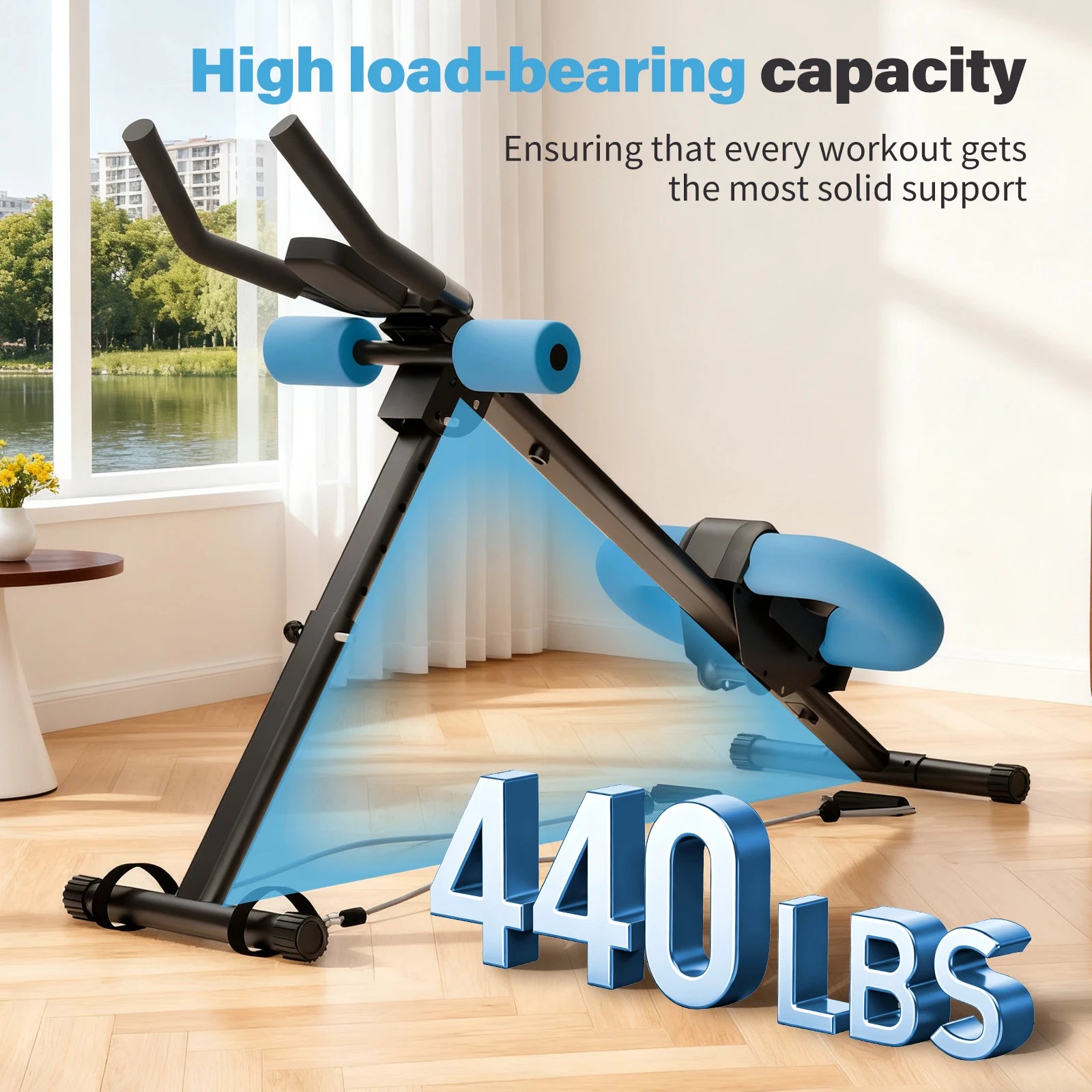 Abdominal Crunch Machine AB Workout Trainers Foldable Full Body Fitness Equipment with Knee & Back Resistance Bands For Home Gym