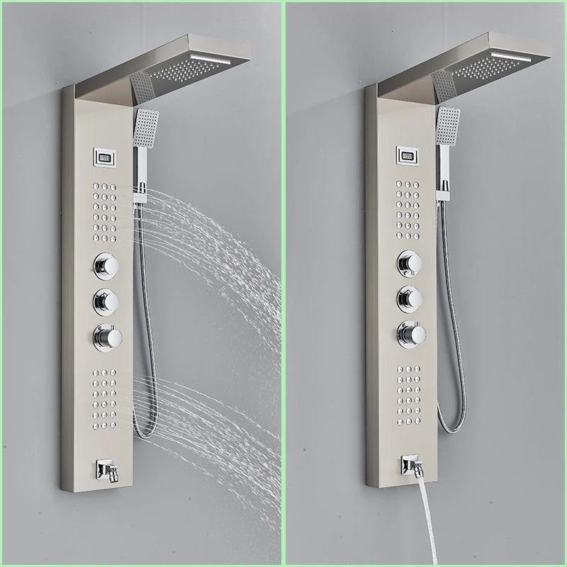 Thermostatic Shower Panel Digital Display Bathroom Shower Faucet Waterfall Rain SPA Massage Jet Column Mixer Tap with Handshower