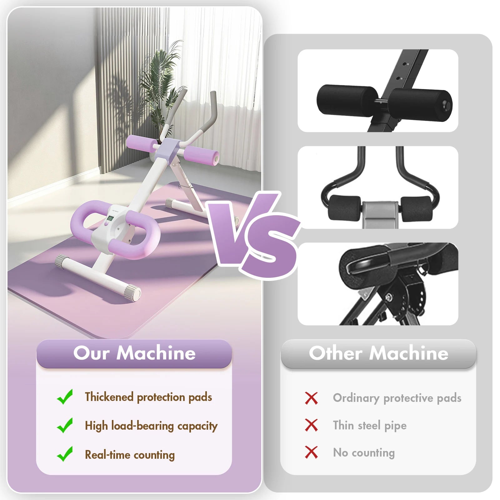 Abdominal Crunch Machine AB Workout Trainers Foldable Full Body Fitness Equipment with Knee & Back Resistance Bands For Home Gym