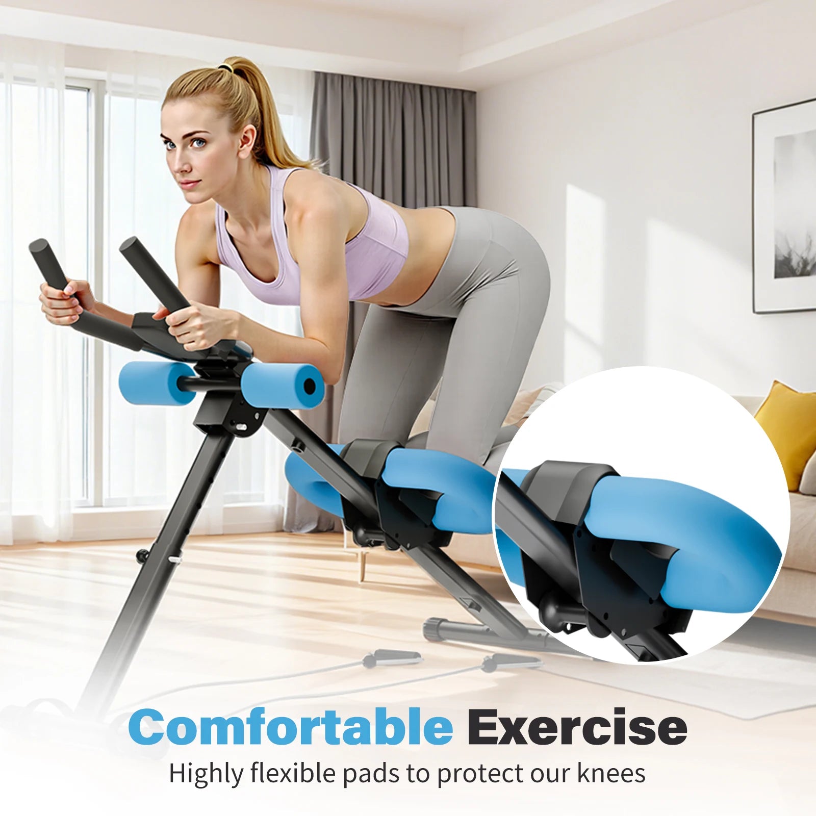 Abdominal Crunch Machine AB Workout Trainers Foldable Full Body Fitness Equipment with Knee & Back Resistance Bands For Home Gym