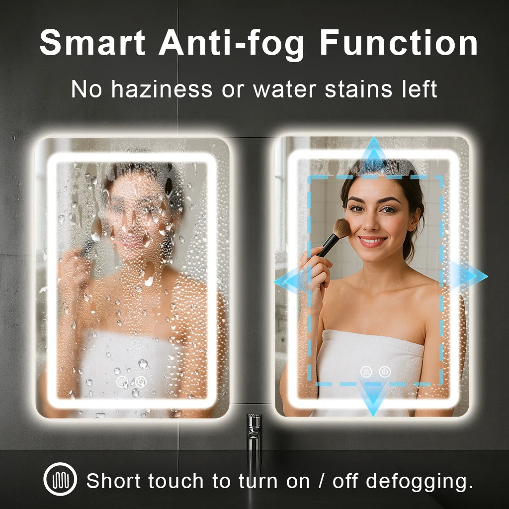 20x28 inch LED Bathroom Mirror Vanity Mirrors with Backlit Lights Fogless Makeup Mirror Wall Mounted with Demister