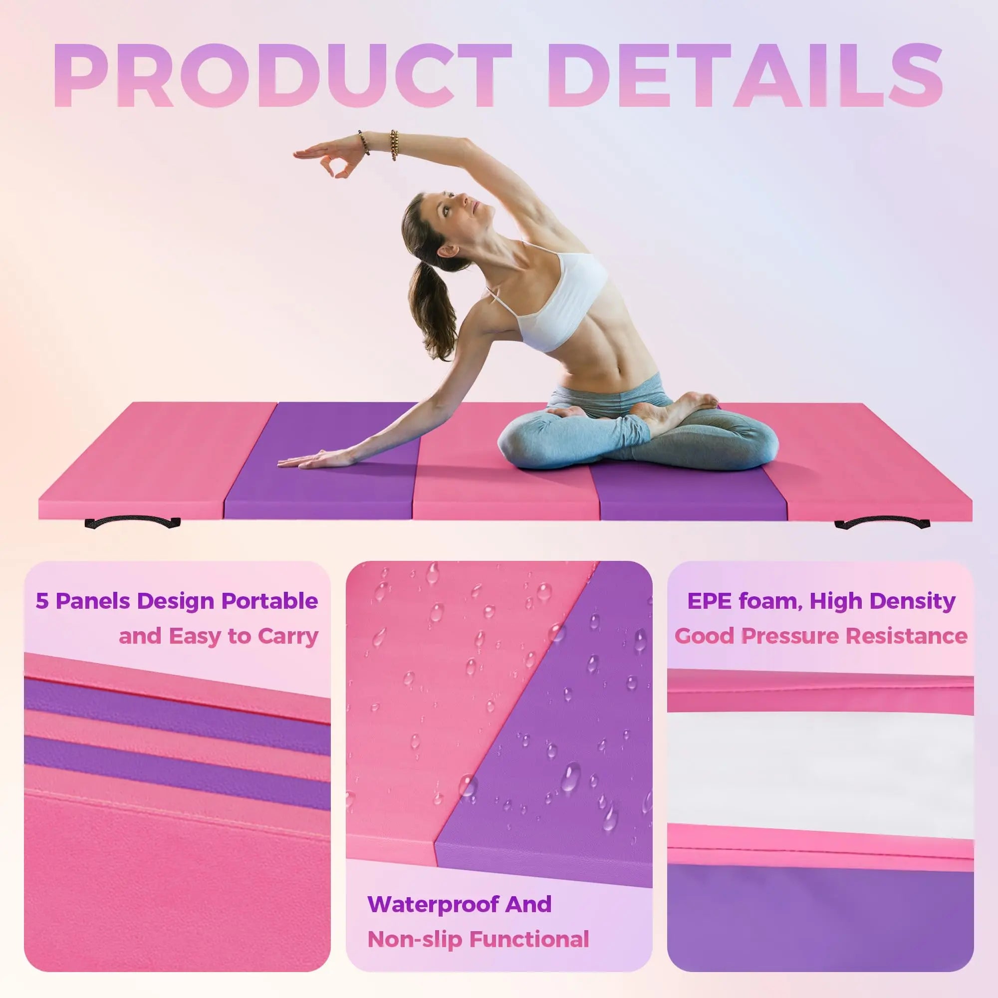 Gymnastics Mat,4-/5-fold Exercise Mats, Gymnastics Tumbling Mats, Thick Portable Home Gym Floor Pad for Yoga, Pilates, Aerobics