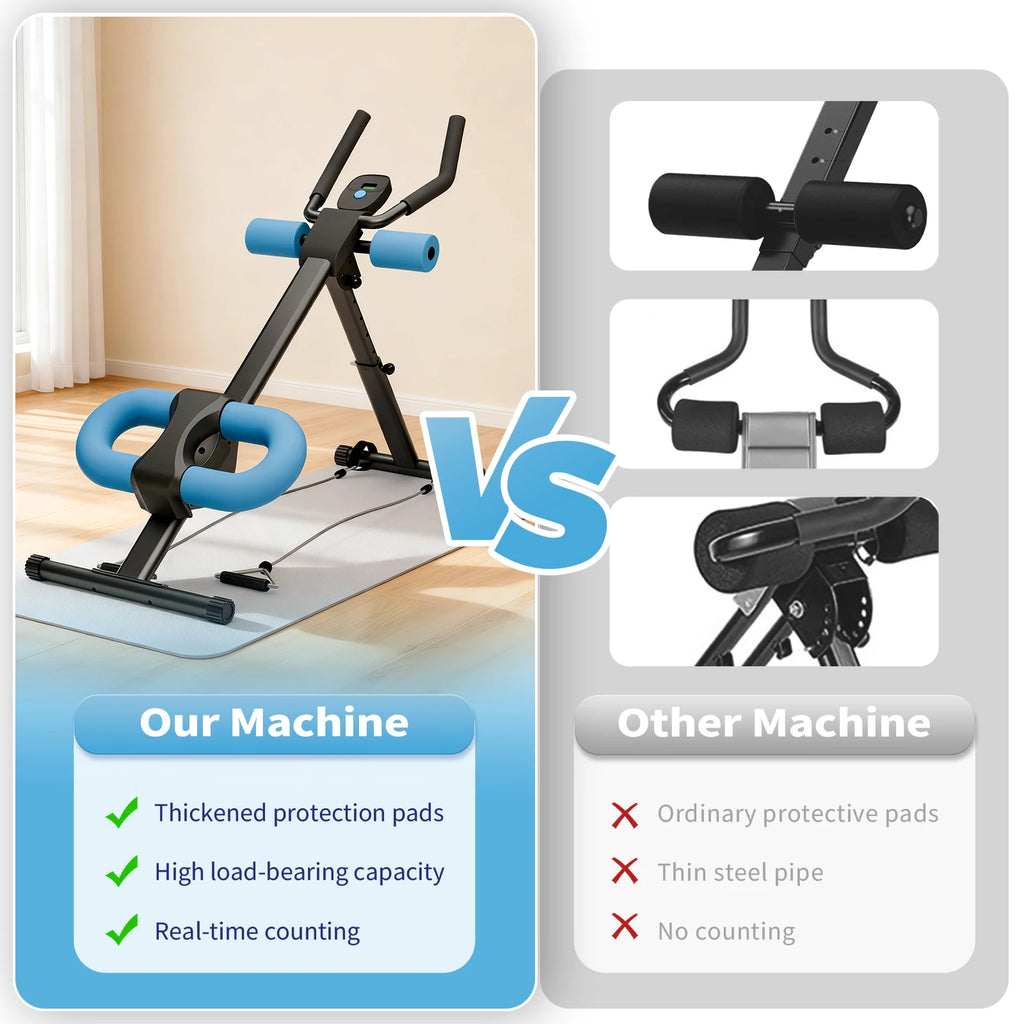 Abdominal Crunch Machine AB Workout Trainers Foldable Full Body Fitness Equipment with Knee & Back Resistance Bands For Home Gym