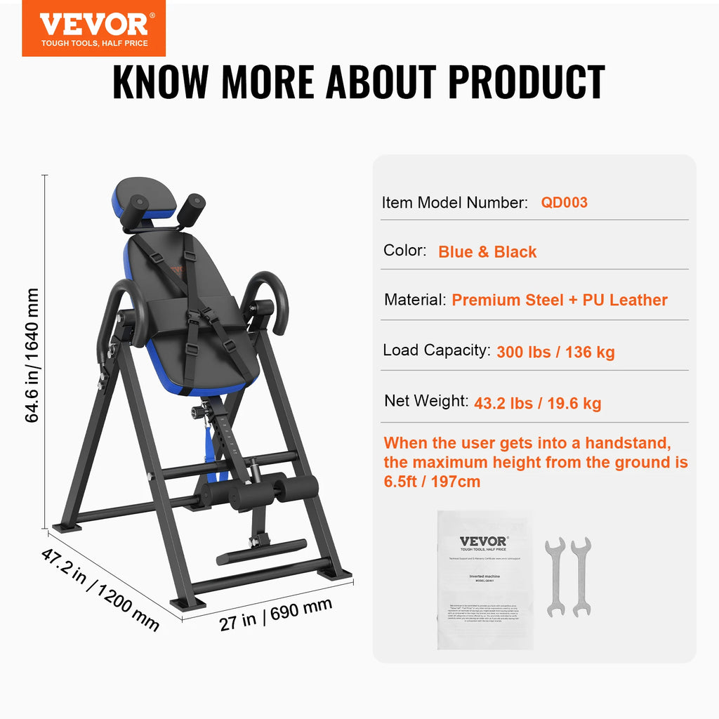 SucceBuy Inversion Table Heavy Duty Inversion Table Decompression Back Stretcher Machine Strength Training Equipment w/Headrest