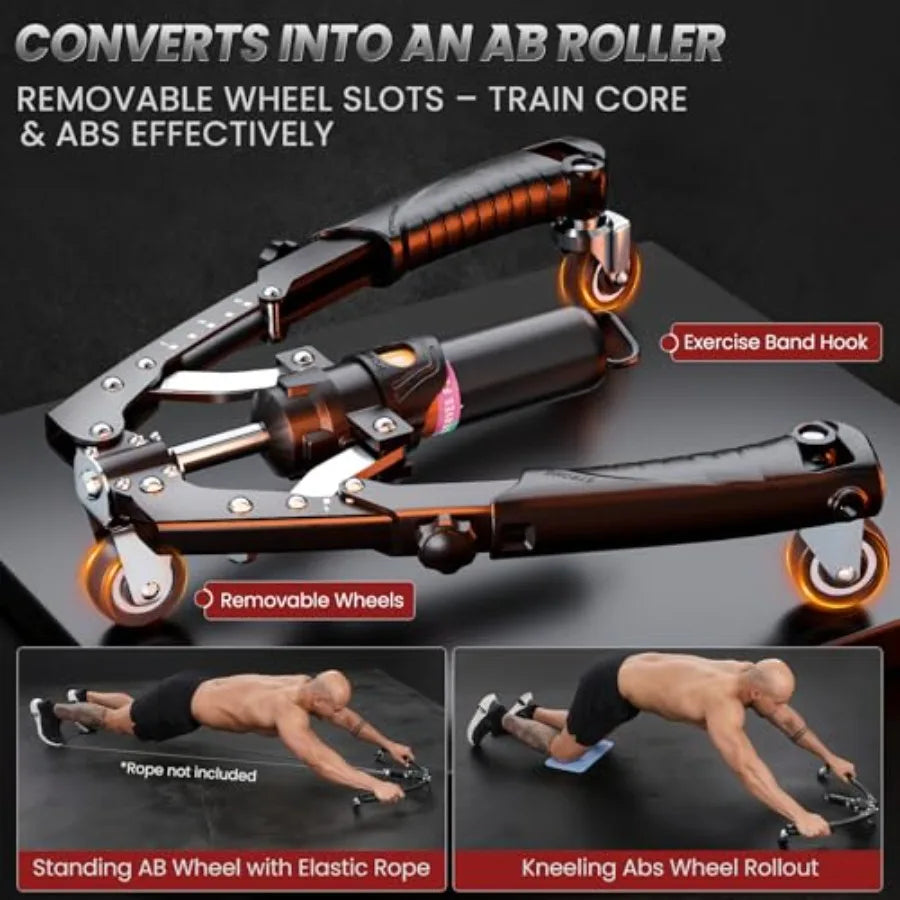 Twister Arm Trainer 3 in 1 Hydraulic Power Chest Workout Equipment with Ab Roller Wheels and Hooks Adjustable 22-440lbs Arm Tra