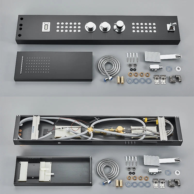 Thermostatic Shower Panel Digital Display Bathroom Shower Faucet Waterfall Rain SPA Massage Jet Column Mixer Tap with Handshower