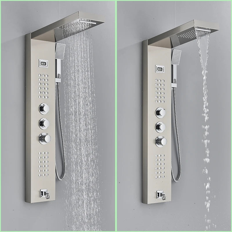 Thermostatic Shower Panel Digital Display Bathroom Shower Faucet Waterfall Rain SPA Massage Jet Column Mixer Tap with Handshower