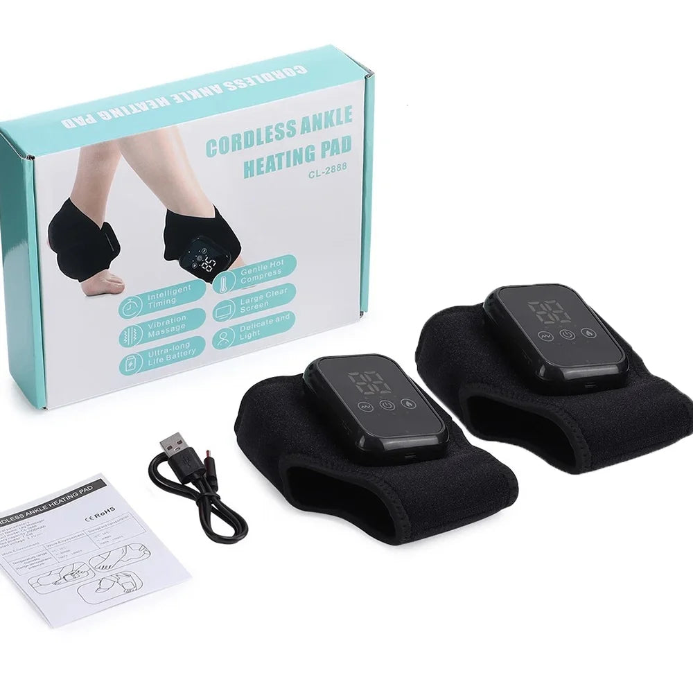 2PCS Electric Foot Ankle Massager 3 Modes Adjustable Vibration Hot Compress Pain Relief Home Ankle Wrist Massage Machine