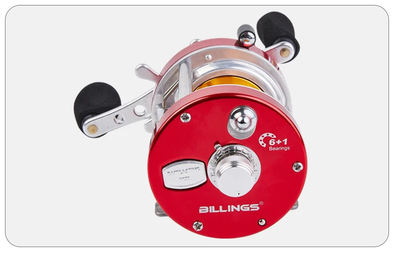 BILLINGS Trolling Drum Fishing Reels 20LB Max Drag  6+1BB 4.2:1/5.2:1 Gear Ratio CNC Aluminum Spool Smooth Right Hand Baitcaster Reel for Freshwater Saltwater