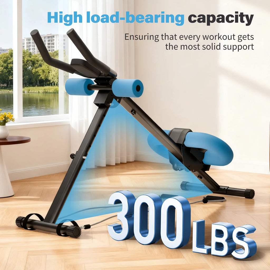Abdominal Crunch Machine AB Workout Trainers Foldable Full Body Fitness Equipment with Knee & Back Resistance Bands For Home Gym