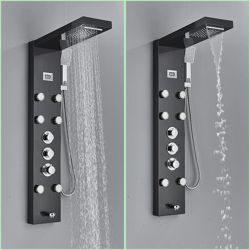 Thermostatic Shower Panel Digital Display Bathroom Shower Faucet Waterfall Rain SPA Massage Jet Column Mixer Tap with Handshower