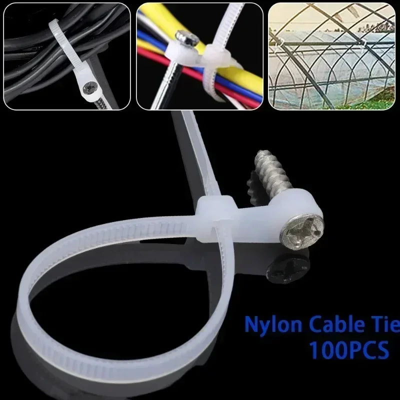 Creative Nylon Cable Ties with Screw Hole Mount Self Locking Loop Wrap Bundle Ties Strap