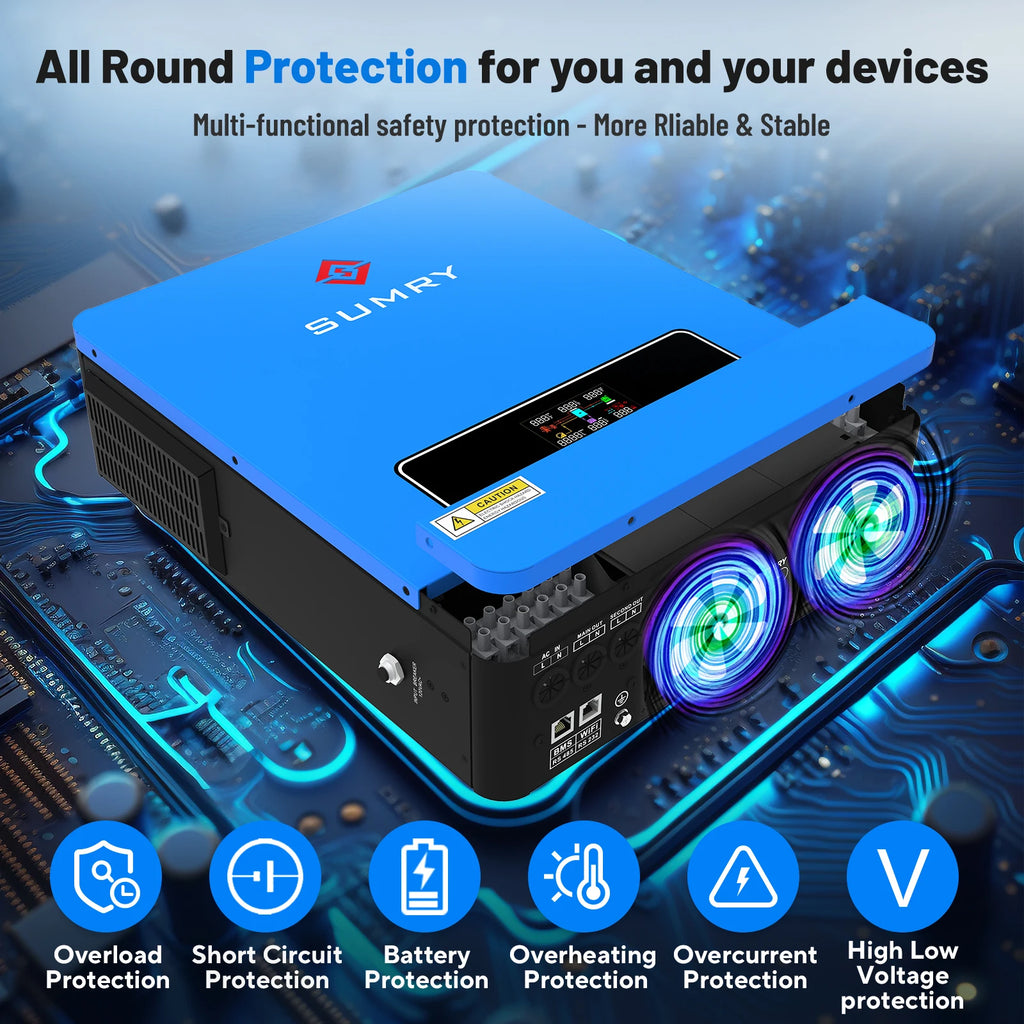 SUMRY 3600w Hybrid Pure Sine Wave Inverter 24v Dual Output 120v on/off Grid Solar Inverter 50/60hz Short-circuit Protection