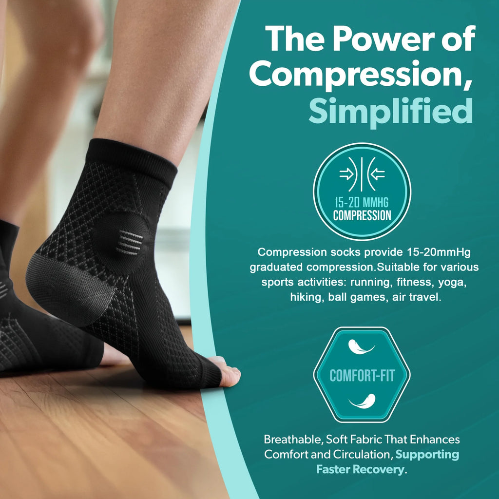1Pair Compression Socks,Compression Foot Sleeves with Arch And Support,Open-Toe Design Neuropathy Socks