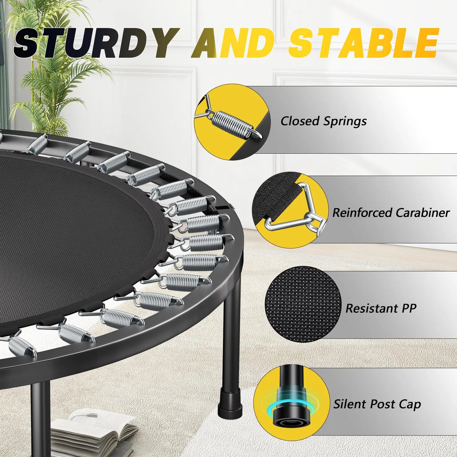 Rebounder Trampoline for Adults - 40" Foldable Mini Trampoline Fitness Rebounder with Adjustable U-Bar Handle, Max Load 350lbs,S