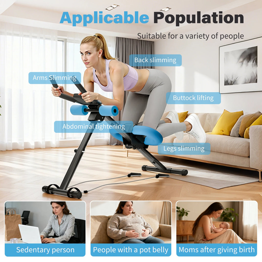 Abdominal Crunch Machine AB Workout Trainers Foldable Full Body Fitness Equipment with Knee & Back Resistance Bands For Home Gym