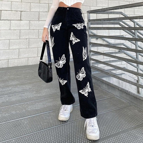 Women’s Wide-Leg Butterfly Jeans – Hot-Flower Vintage Statement Pants