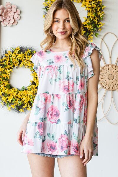 Heimish Full Size Butterfly Short Sleeve Round Neck Floral Print