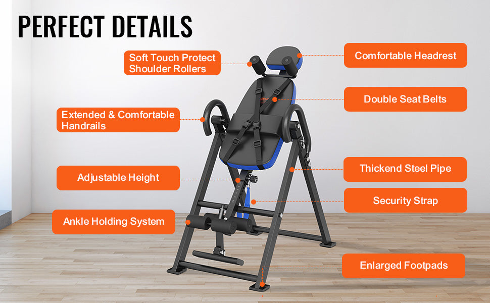 SucceBuy Inversion Table Heavy Duty Inversion Table Decompression Back Stretcher Machine Strength Training Equipment w/Headrest